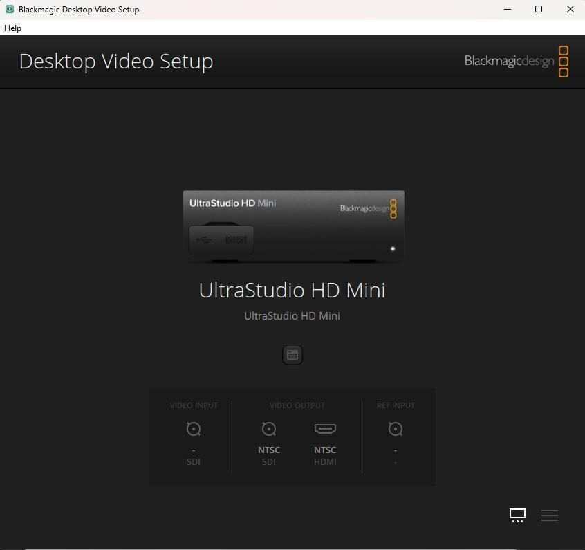 Blackmagic Desktop Video Setup window showing UltraStudio HD Mini