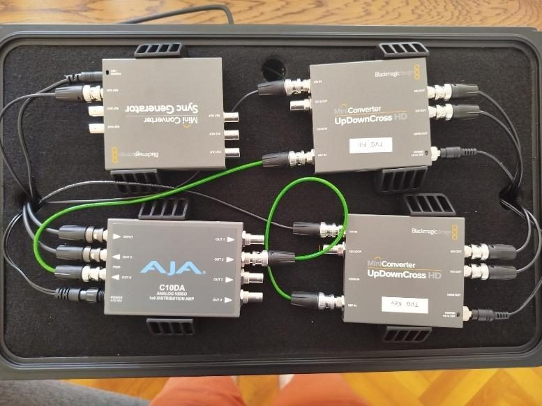 Rack interior with green cables moved to the AJA C10DA