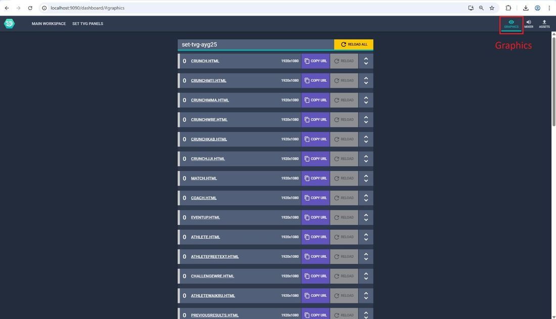 Dashboard graphics tab listing all bundle graphics